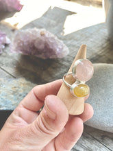 Load image into Gallery viewer, Rose Quartz and Yellow Peruvian Opal Power Ring