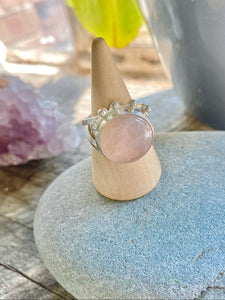 Rose Quartz // Sterling Silver Crowned Ring // Square band