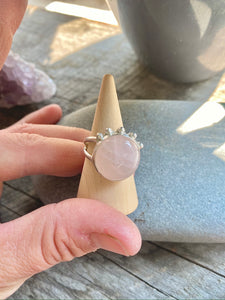 Rose Quartz // Sterling Silver Crowned Ring // Half round band