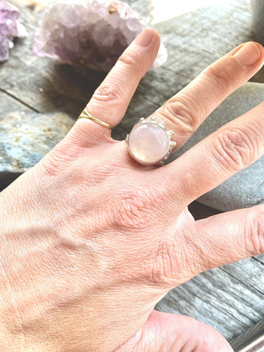 Rose Quartz // Sterling Silver Crowned Ring // Square band
