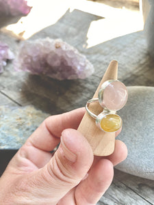Rose Quartz and Yellow Peruvian Opal Power Ring