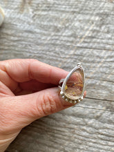 Load image into Gallery viewer, Teardrop Rutilated Quartzand Sterling Silver Ring with dew drops sz 5.5