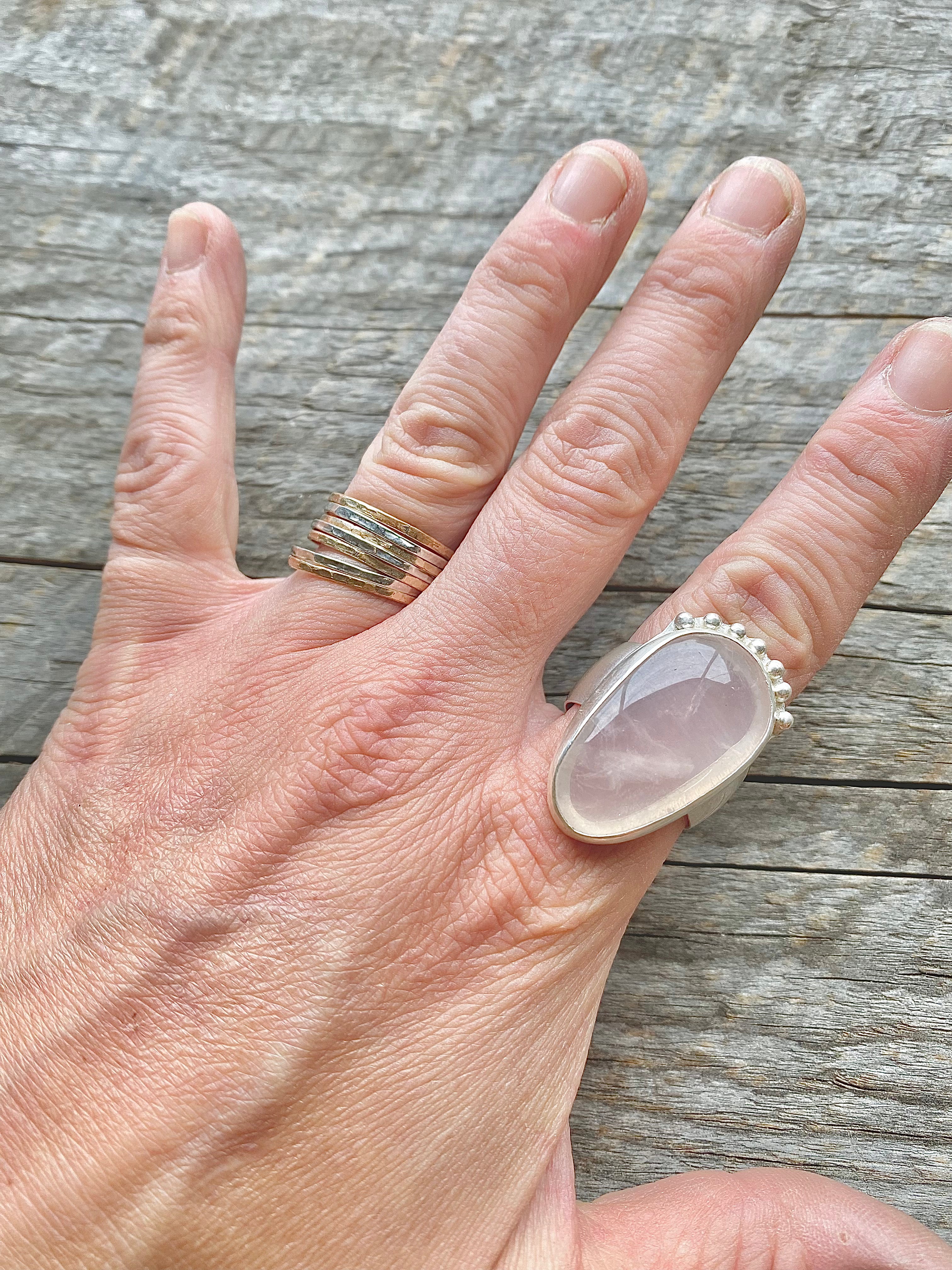 Rose Quartz and Sterling Silver with Dew Drops sz. 8 – Alisonwendy