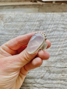 Rose Quartz and Sterling Silver with Dew Drops sz. 8