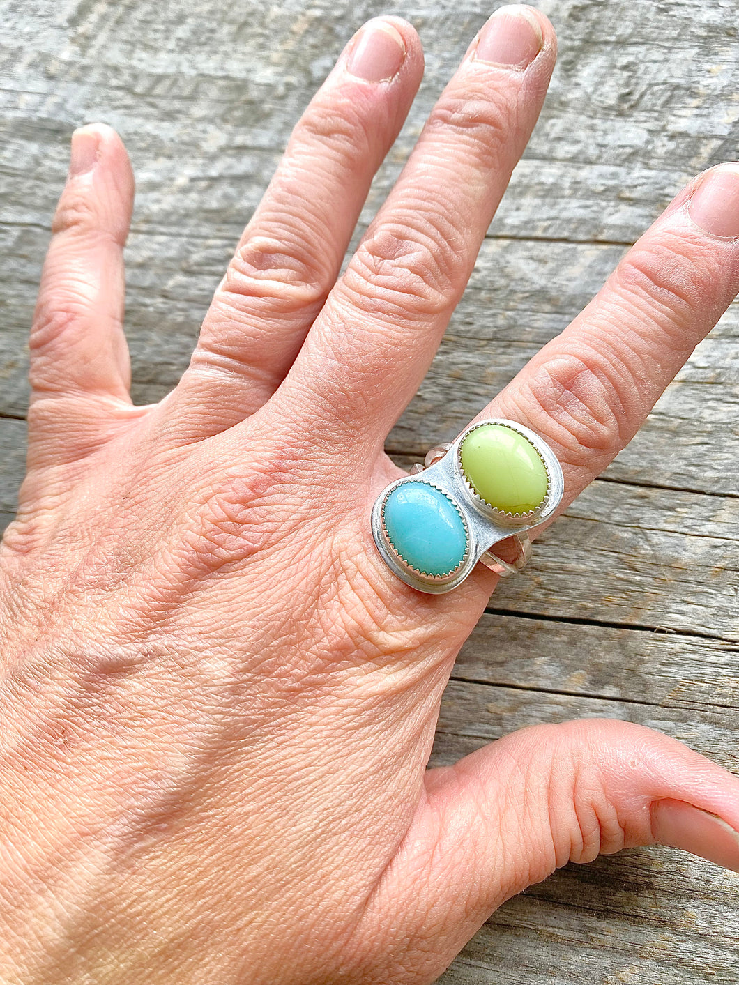 Sterling Silver, Amazonite and Peruvian Opal ring sz. 8.25